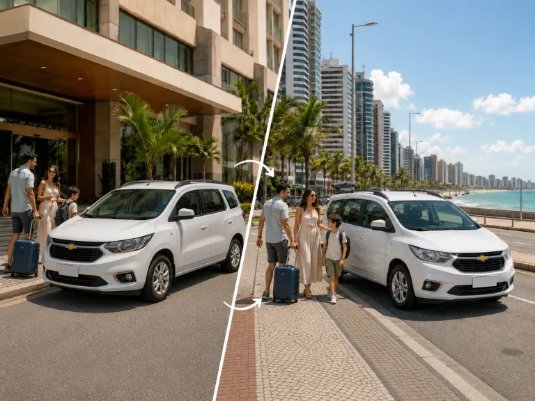 Família embarcando em Spins para transfer de ida e volta em Fortaleza.